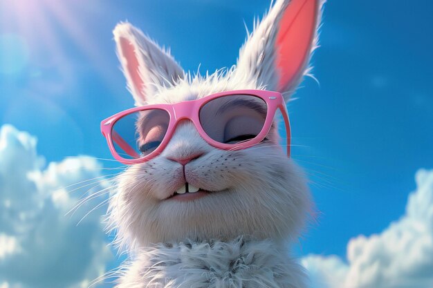 Photo cute bunny in sunglasses enjoying the sunny day