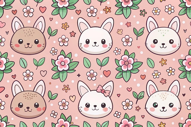 Photo cute bunny wallpaper with flowers and hearts on it