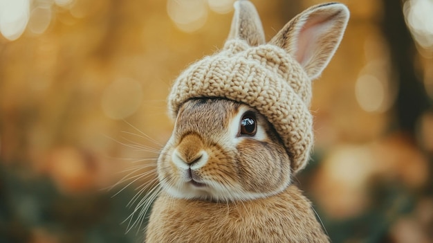 Photo cute bunny wearing a hat