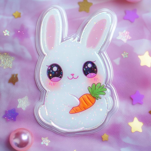 Photo cute bunny with carrot glitter keychain