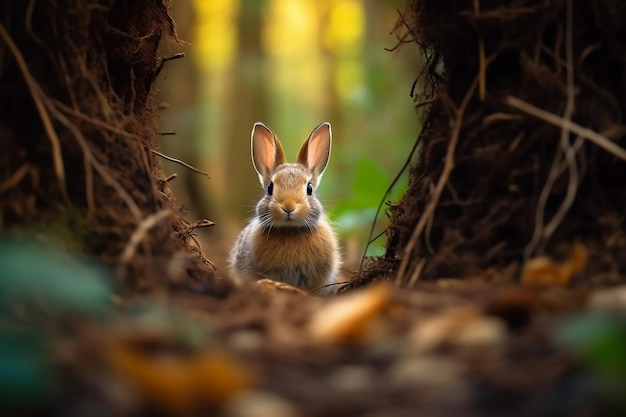 Cute Bunny in the Woods Wildlife Photography Generative AI