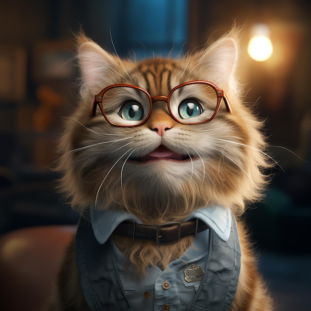 Cute business cat with glasses paramount light Graphics 2K HDR