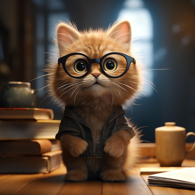 Photo cute business cat with glasses paramount light graphics 2k hdr