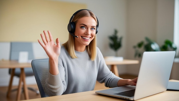 A cute business woman happy working with laptop