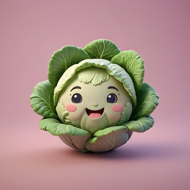 Photo cute cabbage character with a happy expression