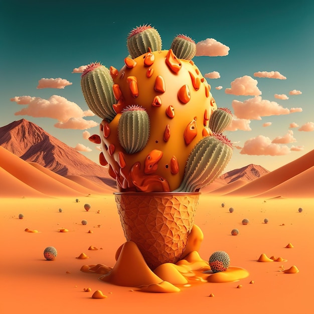 Cute cactus 3d illustration