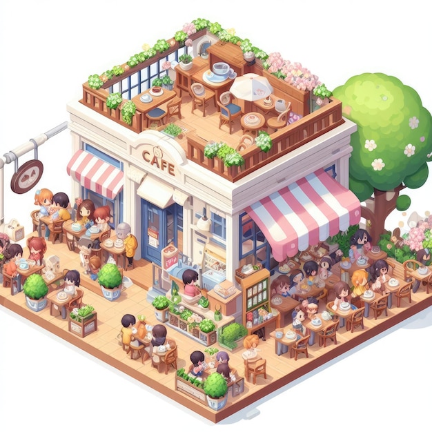 cute cafe in isometric style