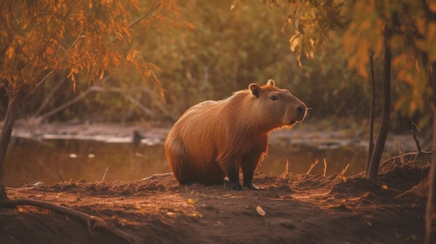 Cute capybara in nature Illustration AI GenerativexA