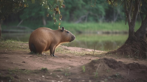 Cute capybara in nature Illustration AI GenerativexA