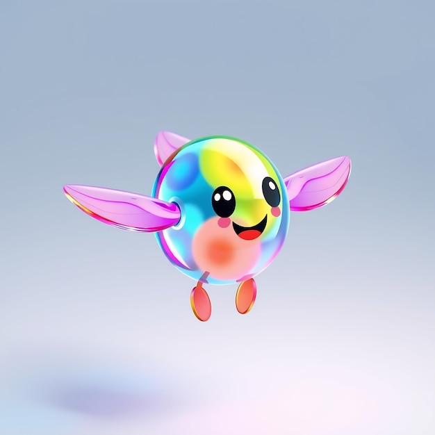 Cute Cartoon 3D Character Bird with Rainbow Colors