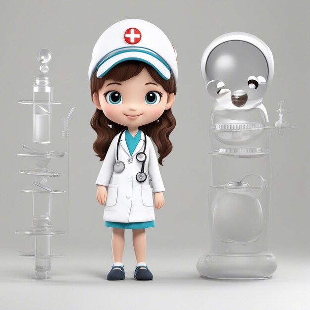 Photo a cute cartoon 3d girl ware doctor cloth friendly female doctor illustration