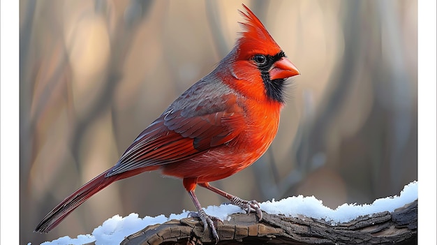 Photo cute cartoon adult male northern cardinal cardinalis cardinalis bright red plumage happy native