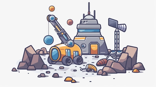 Photo a cute cartoon of an aidriven futuristic space mining operation