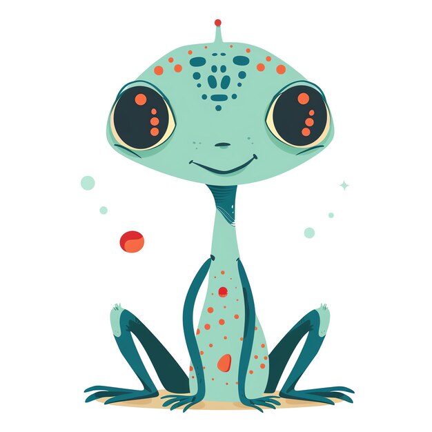 Photo cute cartoon alien or lizard character with big eyes and colorful spots illustration for kids childrens book or scifi project