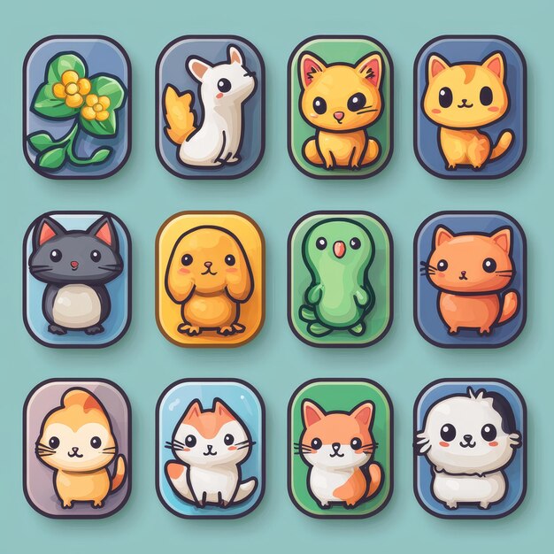 Cute Cartoon Animal Icons Set App Design Game Assets Flat Design