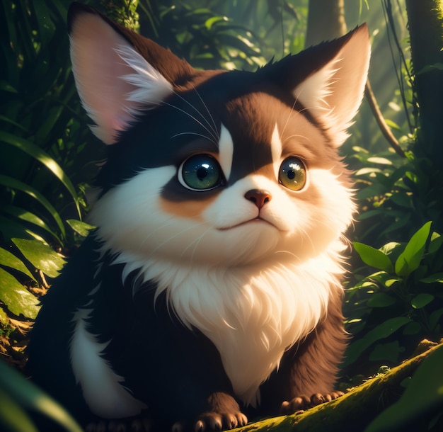 cute cartoon animals character in enchanted jungle