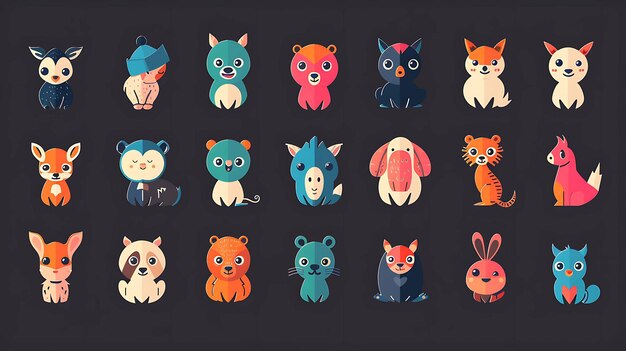 Photo cute cartoon animals in flat design style