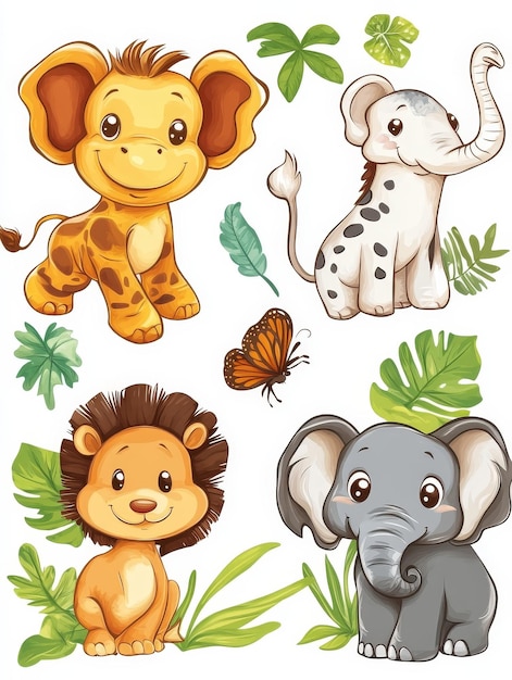 Cute Cartoon Animals in a Jungle Setting