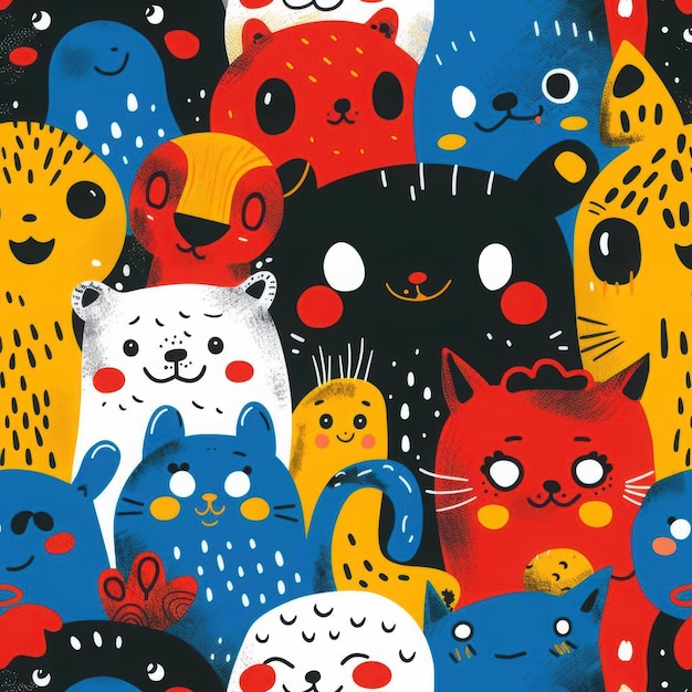 Cute Cartoon Animals Seamless Pattern