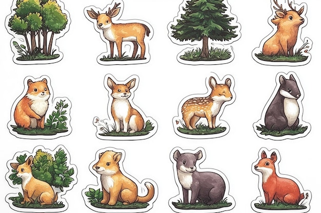 Photo cute cartoon animals stickers forest friends