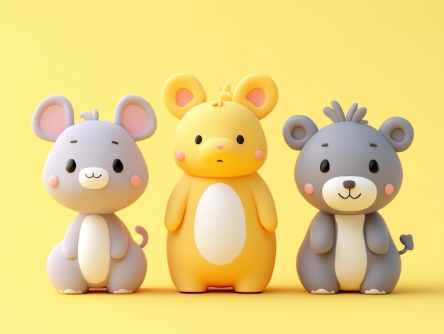 Cute Cartoon Animals on a Yellow Background