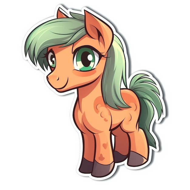 cute cartoon anime horse sticker anime style white background