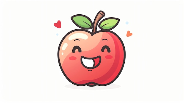 Cute cartoon apple with a happy face and red hearts