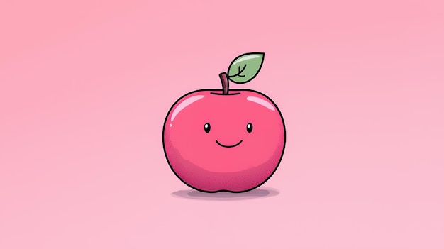 Cute Cartoon Apple with a Smile on Pink Background