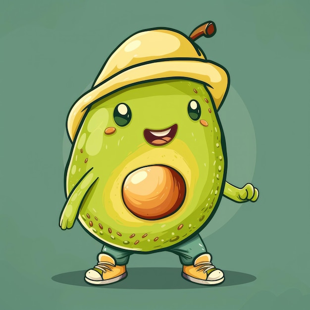 Cute Cartoon Avocado Wearing a Hat