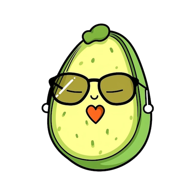 Cute cartoon avocado with sunglasses and a smily face