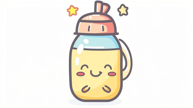 Cute cartoon baby bottle with a happy face and stars