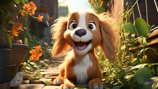 Cute cartoon of a baby dog for illustrations for children AI Generator