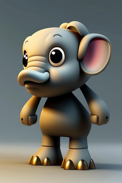 Cute Cartoon Baby Elephant Anthropomorphic 3D Rendering Character Model Hand Figure Product Kawaii