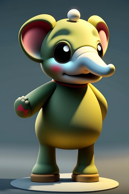 Cute Cartoon Baby Elephant Anthropomorphic 3D Rendering Character Model Hand Figure Product Kawaii