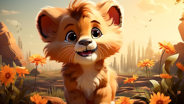 Cute cartoon of a baby lion for illustrations for children AI Generator