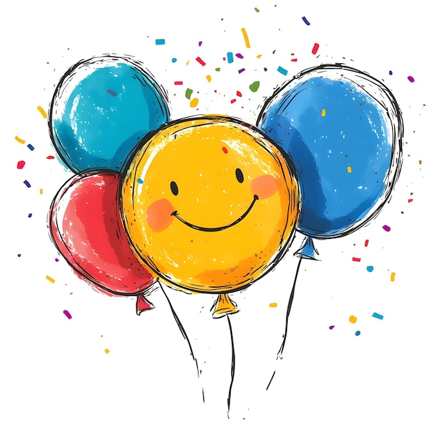 Cute Cartoon Balloons and Confetti Design for New Year s