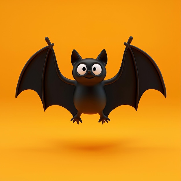 Cute Cartoon Bat Flying in Orange Background