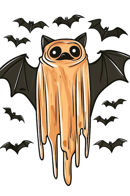 Photo cute cartoon bat ghost halloween illustration