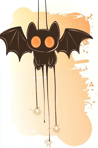 Photo cute cartoon bat hanging from string of lights