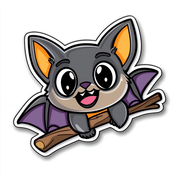 Photo cute cartoon bat holding a branch