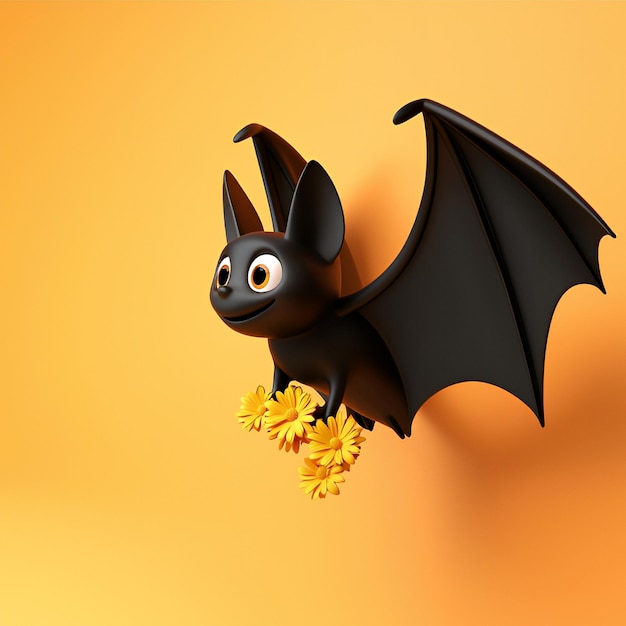 Cute Cartoon Bat Holding Flowers