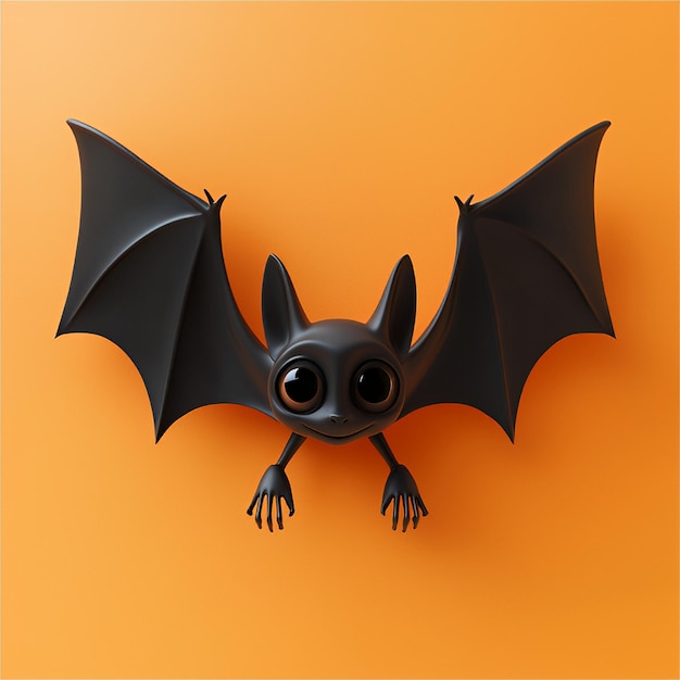 Cute Cartoon Bat with Big Eyes on Orange Background