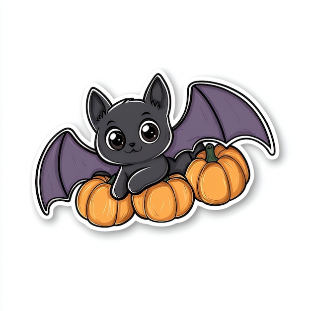 Photo cute cartoon bat with pumpkins