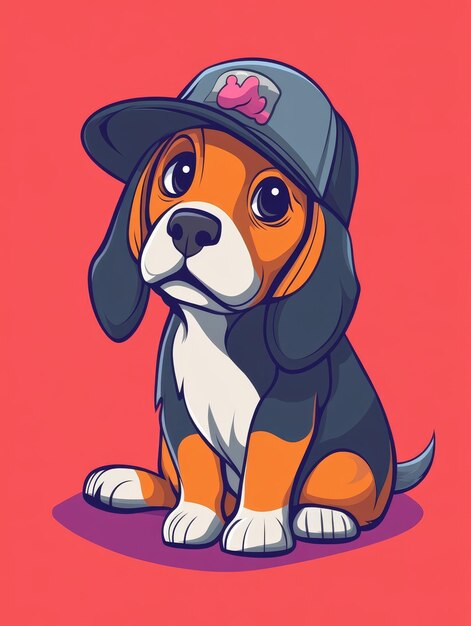 Photo cute cartoon beagle dog in a cap vector illustration