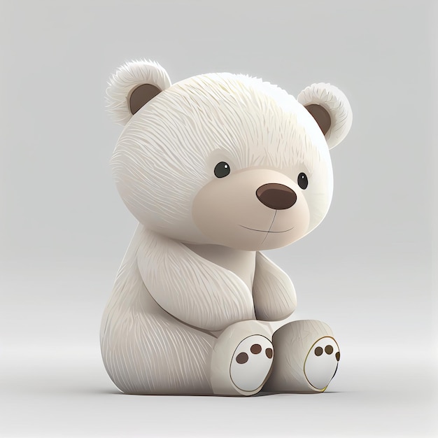 Cute cartoon bear character 3D animation on white background