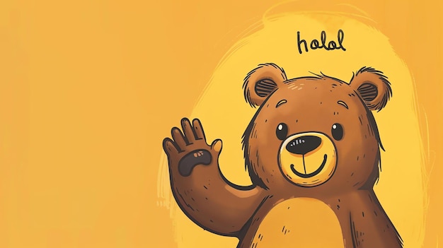 Photo a cute cartoon bear waving hello with a cheerful smile