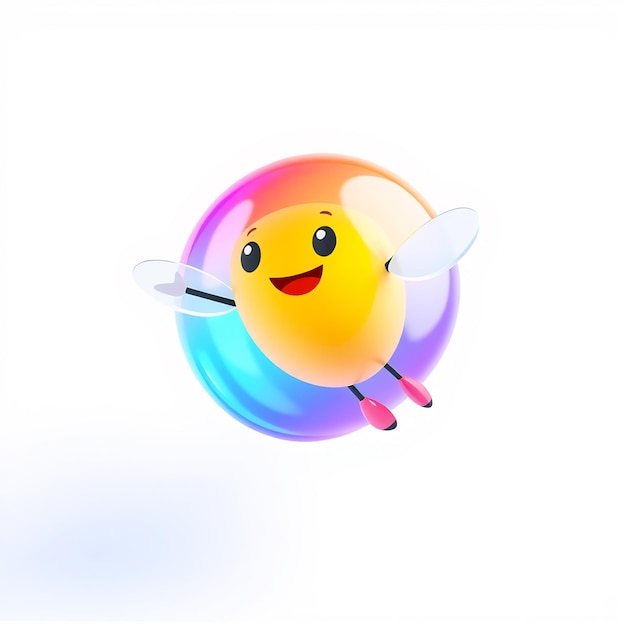 Cute Cartoon Bee with Rainbow Wings Flying