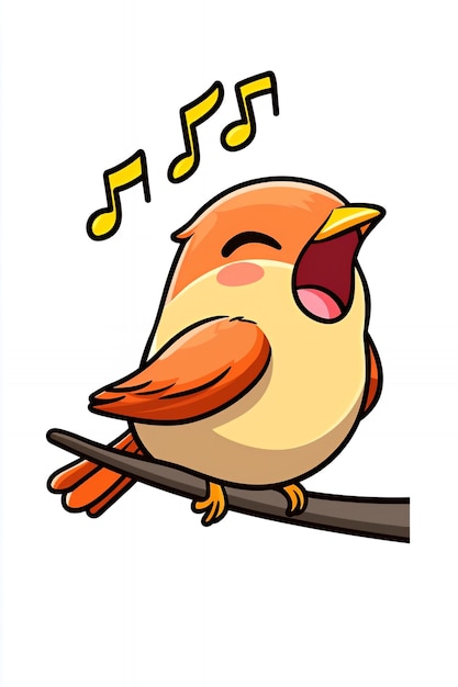 Photo cute cartoon bird singing on a branch