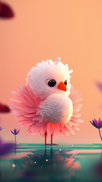 Photo cute cartoon bird with pink feathers