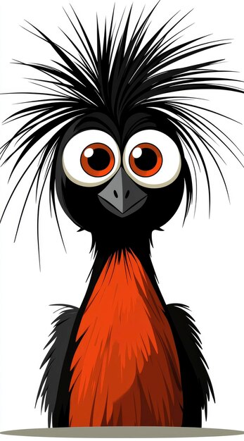 Cute Cartoon Bird with Spiky Feathers and Big Eyes